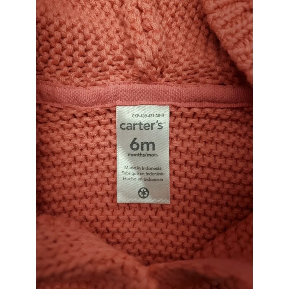 Carter's Girls' Coral Pink Hooded Knit Sweater w/Bear Ears Size 6m NEW!